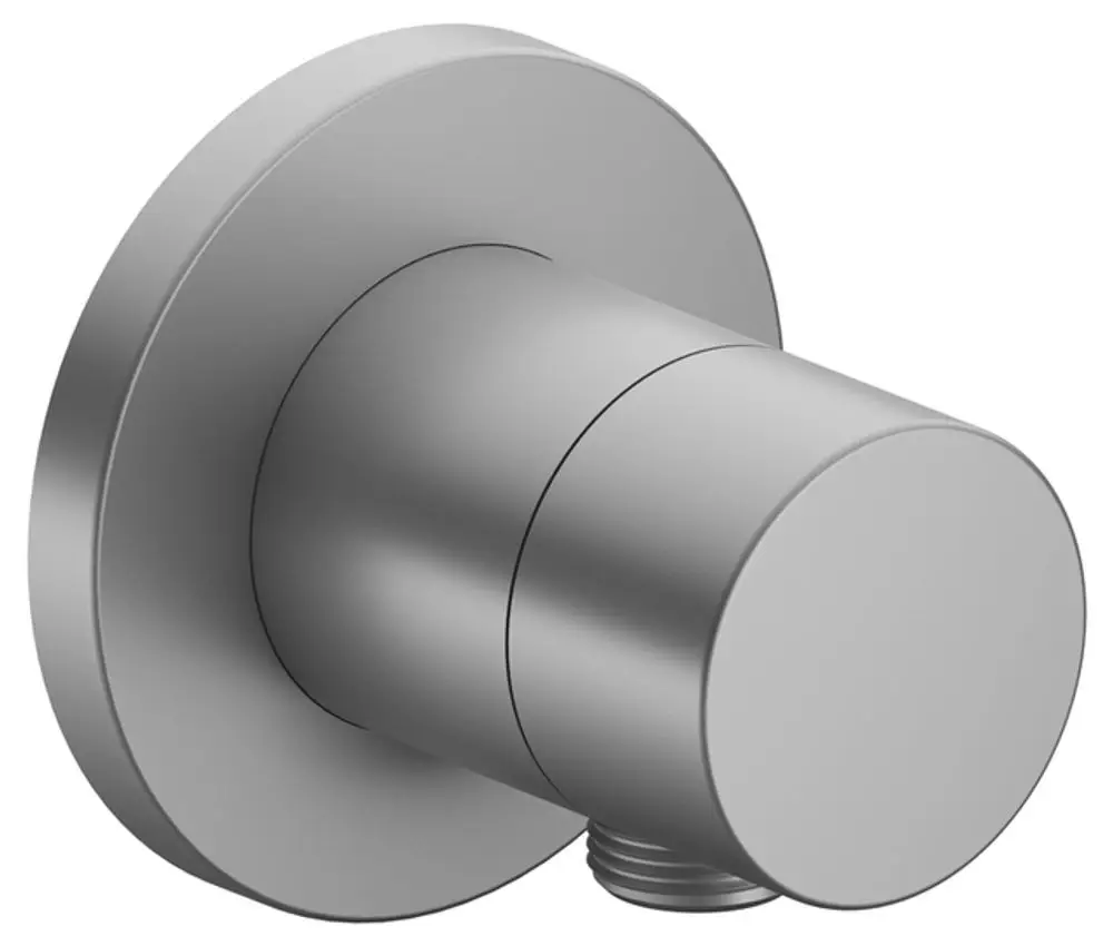 Schlauchanschluss von Keuco, rundes Design in Aluminium-Finish, geeignet für 2-Wege-%Ab- und Umstellfunktion.